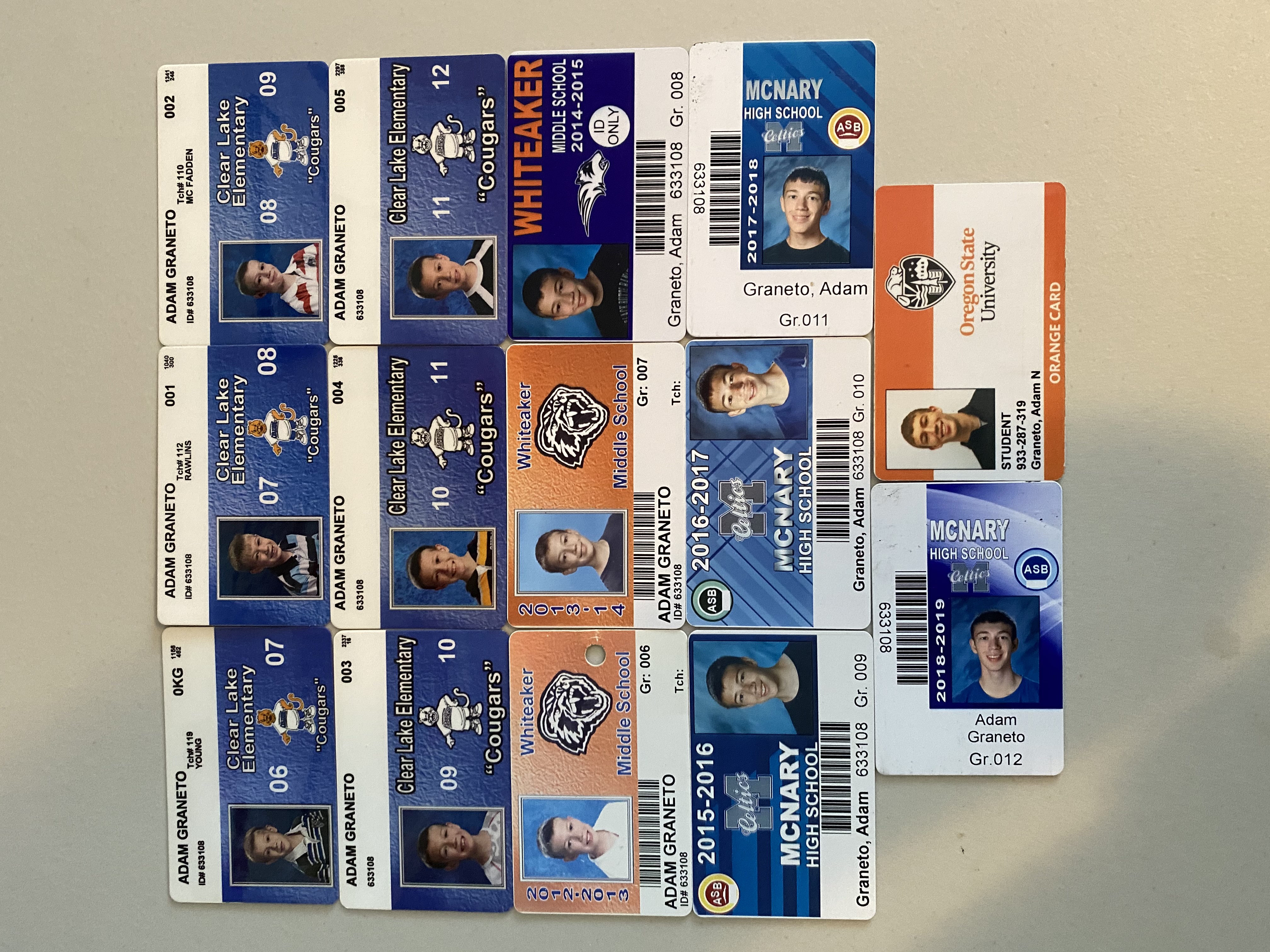 My School IDs from Elementary School to College